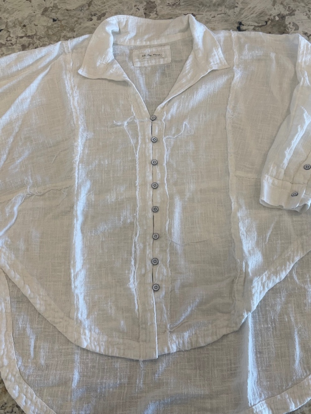 Free People We The Free Women's  Boho Linen Blend Peasant Top Distressed Style M